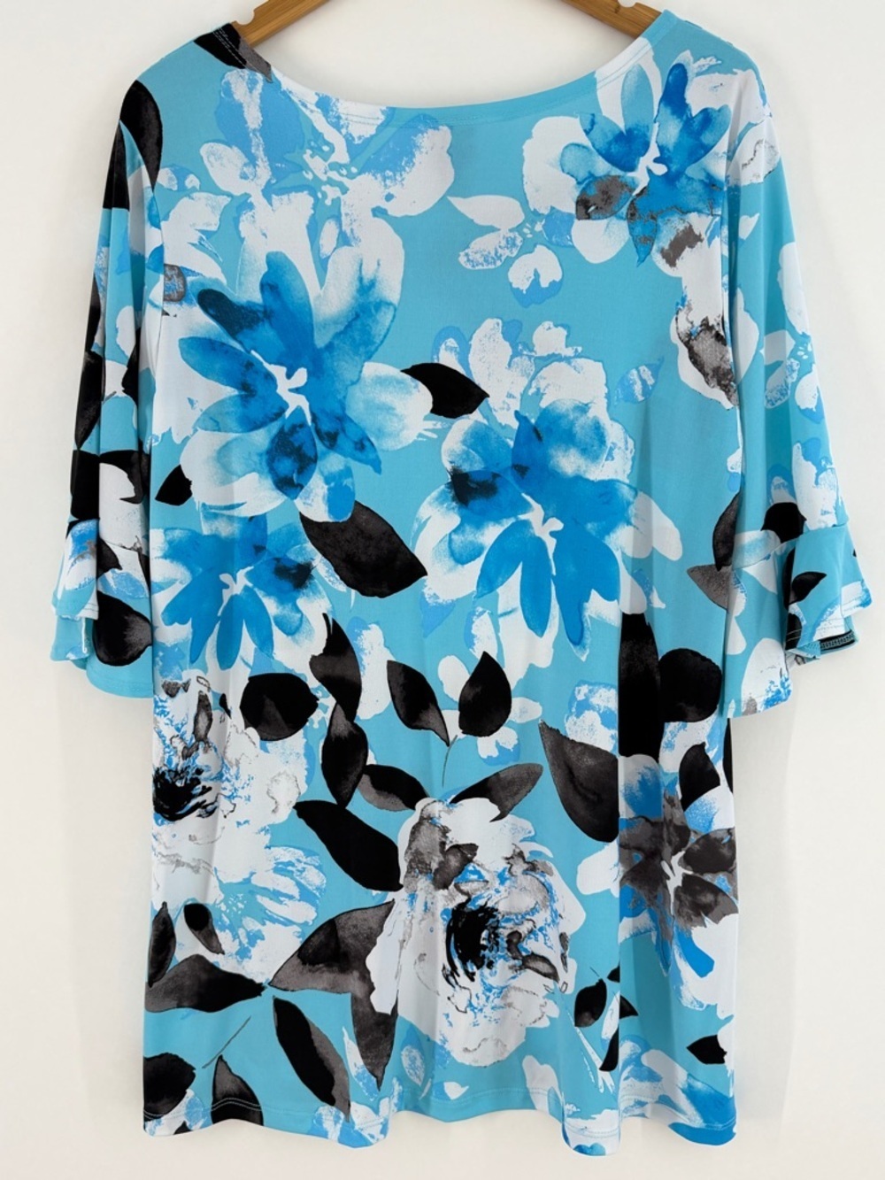 Clara Sunwoo Blue Floral Ruffle-Sleeve Women's Tunic Top Size XL - Picture 2 of 7